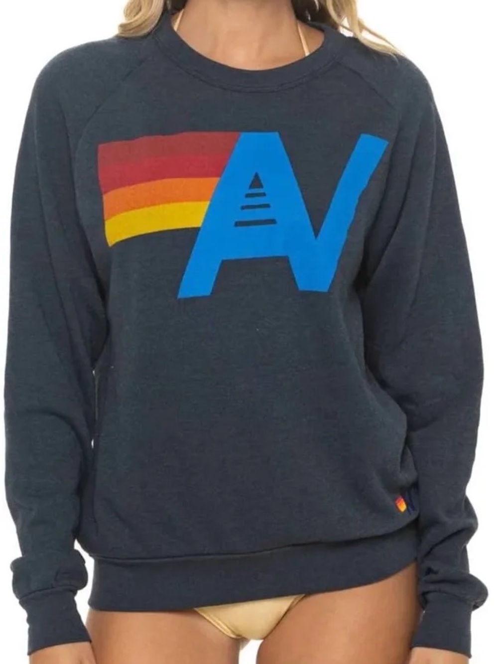 Aviator Nation Navy Blue Crewneck with Multicolor AV Logo